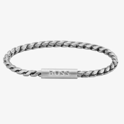 BOSS Mens Doran Silver Logo Clasp Bracelet 1580695