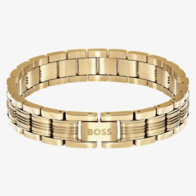 BOSS Emblem Yellow Gold Tone Plated Stainless Steel Multi Link Bracelet 1580887