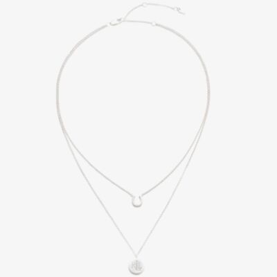 Lauren Ralph Lauren Silver Horseshoe & Logo Disc Double Row Necklace 14N00242