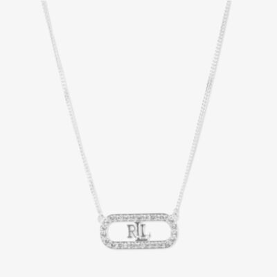 Lauren Ralph Lauren Silver Pave Crystal Logo Necklace 14N00360