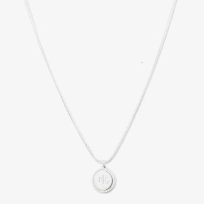 Lauren Ralph Lauren Silver 15 Inch Round Logo Pendant Necklace 14N00444
