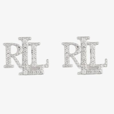Lauren Ralph Lauren Silver Cubic Zirconia Logo Stud Earrings 60542908-G03