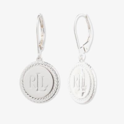 Lauren Ralph Lauren Silver Round Disc Logo Dropper Earrings 14G00704