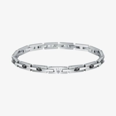 Maserati Silver Rectangle Link Black Crystal Bracelet JM422ATJ10