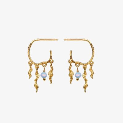 Maanesten Bayou Gold Plated Blue Opal Hoop Dropper Earrings 9664A