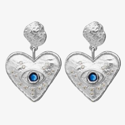 Maanesten Constantine Silver Hammered Heart Kyanite Dropper Earrings 9850C