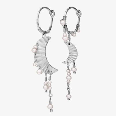 Maanesten Esta Silver Moon And Freshwater Pearl Dropper Earrings 9843C