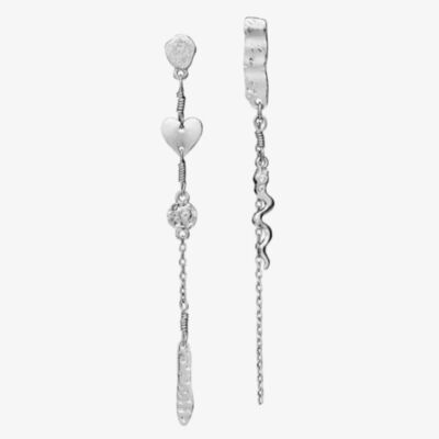 Maanesten Delfine Silver Wave And Heart Dropper Earrings 9847C