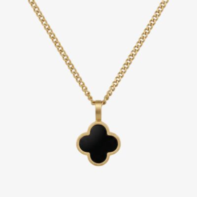 Steel & Barnett Lucky Clover 18ct Yellow Gold Plated Black Onyx Clover Pendant N-CLO02