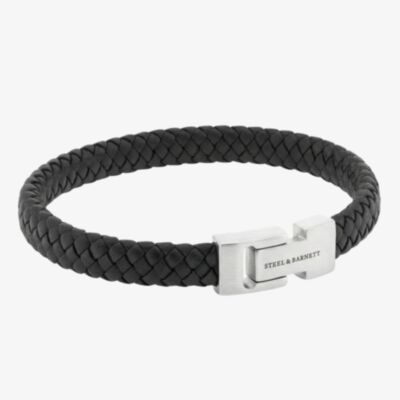 Steel & Barnett Archie Black Leather Braided Bracelet LBA/001