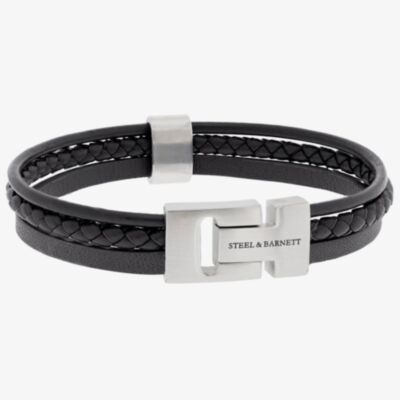 Steel & Barnett Casual Cole Black Leather Multi Strand Bracelet LBCC/001
