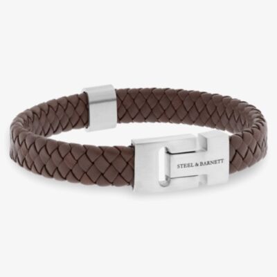 Steel & Barnett Harrison Brown Leather Thick Braided Bracelet LBH/003