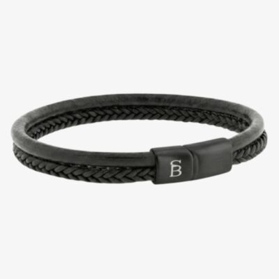 Steel & Barnett Denby Black Edition Two Strand Braided Black Leather Bracelet BEB/004