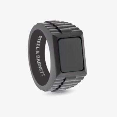 Steel & Barnett Hudson Black Stainless Steel Onyx Signet Ring R-HUD02
