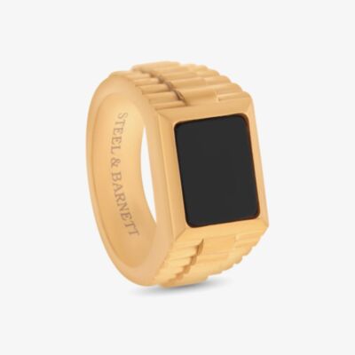 Steel & Barnett Hudson 18ct Yellow Gold Plated Onyx Signet Ring R-HUD03