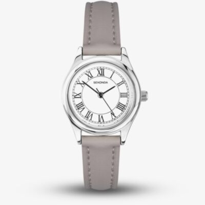 Sekonda Ladies Classic Evans White Dial Grey Leather Strap Watch 40730