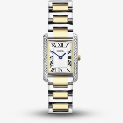 Sekonda Ladies Classic Colette White Rectangular Dial Two-Tone Metal Alloy Bracelet Watch 40735