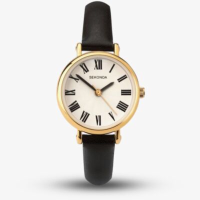 Sekonda Classic Cream Dial Black Leather Strap Watch 40085