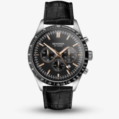 Sekonda Velocity Chronograph Black Leather Strap Watch 30017
