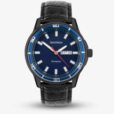 Sekonda Sports Midnight Blue & Black Leather Watch 30205