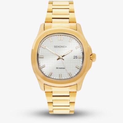 Sekonda Mens Octaire Silver Dial Gold Plated Stainless Steel Bracelet Watch 30283