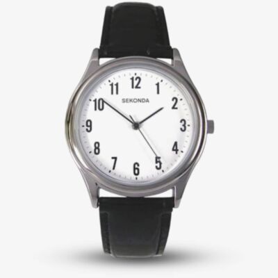 Sekonda Easy Reader Silver & Black Leather Watch 3621