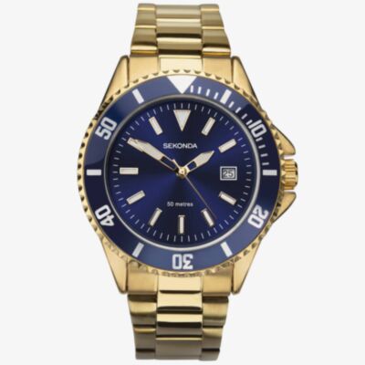 Sekonda Mens Sport Navy Blue Dial Gold Plated Bracelet Watch 1516