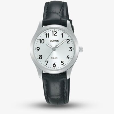 Lorus Black Leather Strap White Watch RRX19JX9