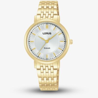 Lorus Ladies Traditional Gold Tone & Silver Sunray Dial Watch RG220XX9