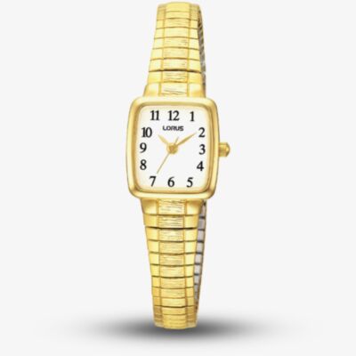 Lorus Ladies Expander Gold Tone White Dial Square Watch RG314AX9