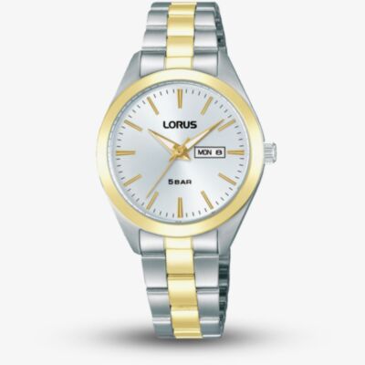 Lorus Ladies Two Tone Silver Dial Day Date Watch RN802AX9