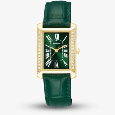 Lorus Ladies Rectangular Green Dial Leather Strap Watch RG242YX9