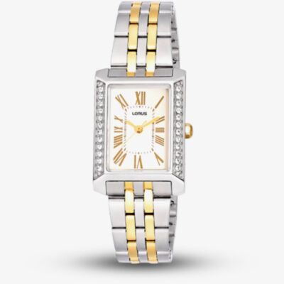Lorus Ladies Rectangular Champagne Dial Two Tone Bracelet Watch RG271YX9