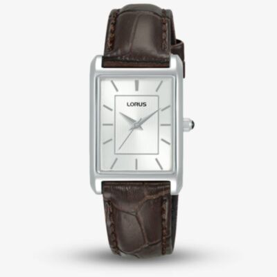 Lorus Ladies Classic White Rectangular Dial Leather Strap Watch RG289VX9