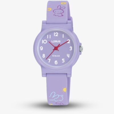 Lorus Junior Purple Bunny Pattern Rubber Strap Watch RRX43JX9