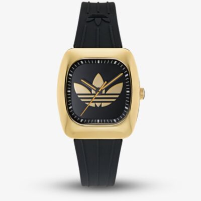 Adidas Retro Wave One Gold Tone Black Strap Watch AOSY260012I