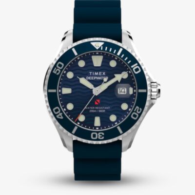 Timex Mens Deepwater Meridian 200 Blue Rubber Strap Watch TW2W81500