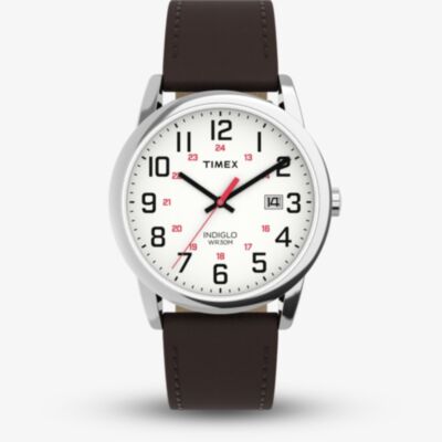 Timex Mens Easy Reader White Dial Brown Leather Strap Watch TW2Y12600