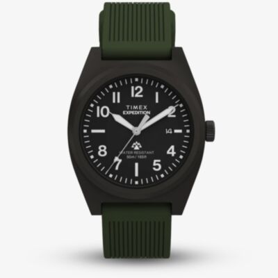 Timex  Mens Expedition Capstone Black Dial Green Rubber Strap Watch TW2Y18000