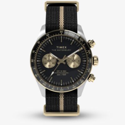 Timex Mens Waterbury Heritage Chronograph Black Fabric Strap Watch TW2Y35400