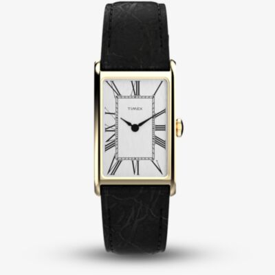 Timex Mens 1976 Lexington Reissue Gold Rectangle Black Leather Strap Watch TW2Y56200