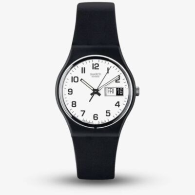 Swatch Black Rubber Strap White Dial with Date Watch GB743-S26