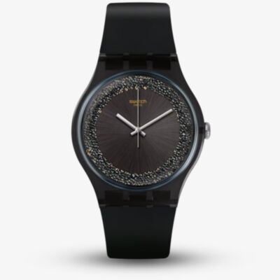 Swatch Dark Sparkles Black Rubber Strap Watch SUOB156