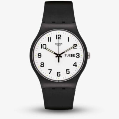 Swatch Unisex Twice Again Black Strap White Dial Watch SO29B703
