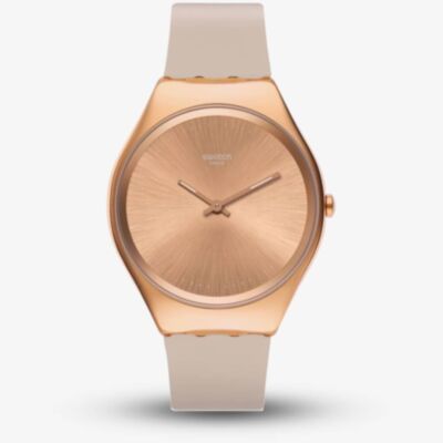 Swatch Skinrosee Rose Gold Plated Matte Rubber Strap Watch SYXG101