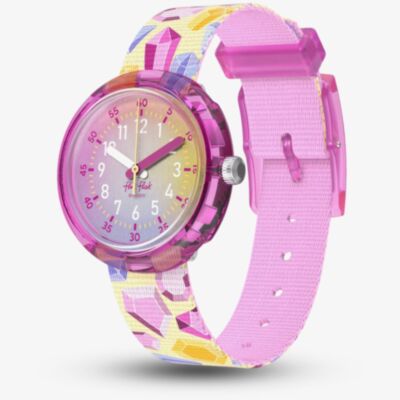 Flik Flak Sparkling Gemstones Pink Fabric Strap Watch FPNP155