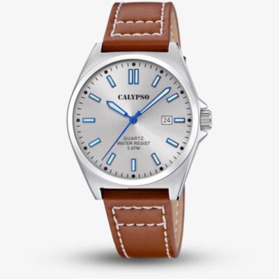 Calypso Mens Brown Leather Strap Watch K5868/2