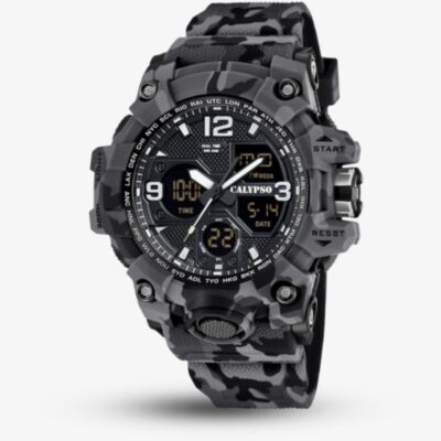 Calypso Mens X-Trem Black Camouflage Dual Display Watch K5855/4
