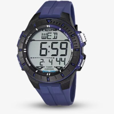 Calypso Mens Urban Digital Blue Rubber Strap Watch K5607/2