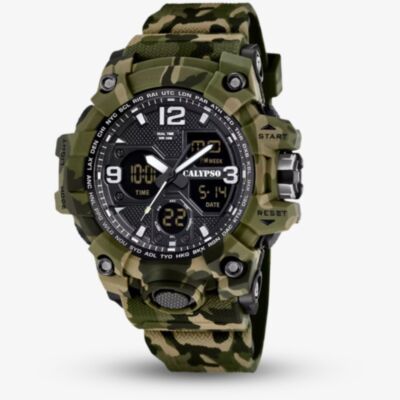 Calypso Mens X Trem Green Camouflage Dual Display Watch K5855/3